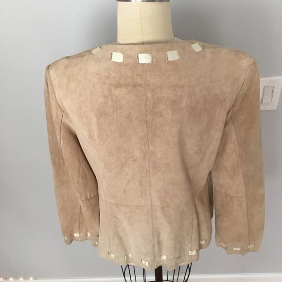 Bradley Bayou Beige Tan Genuine Suede Ribbon Trim Leather Jacket Cottage Core M - Picture 5 of 11